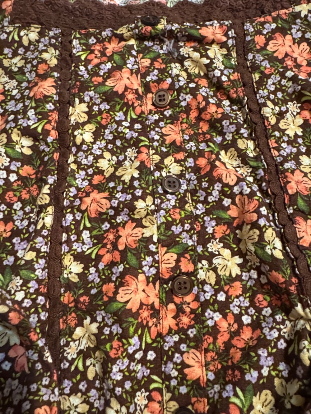 Floral Lace-Trim Long Sleeve Top - Brown Floral - Picture 5 of 9
